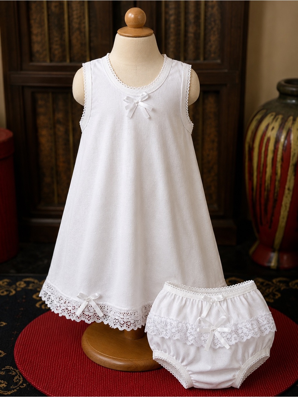 3-6 Month White Baby Outfit - Dress & Bloomers Set - Made in Mexico